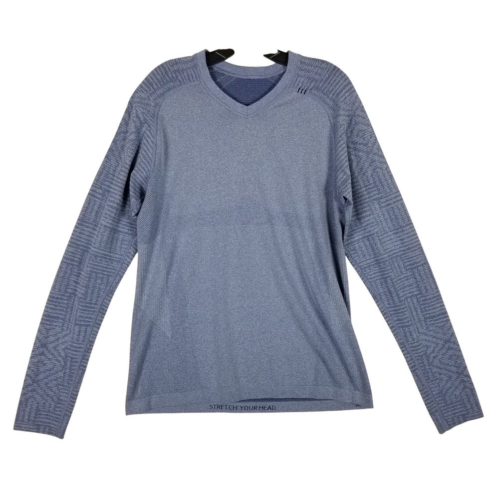 Lululemon Metal Vent Tech Shirt Mens M Blue Long Sleeve V-Neck Performance